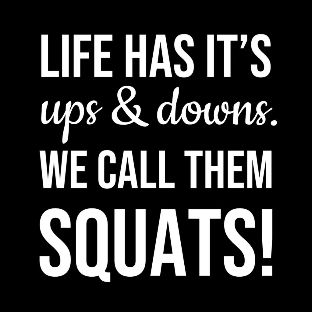 motivational quote - life has it's ups and downs, we call them squats!