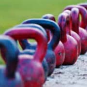 Row of kettlebells